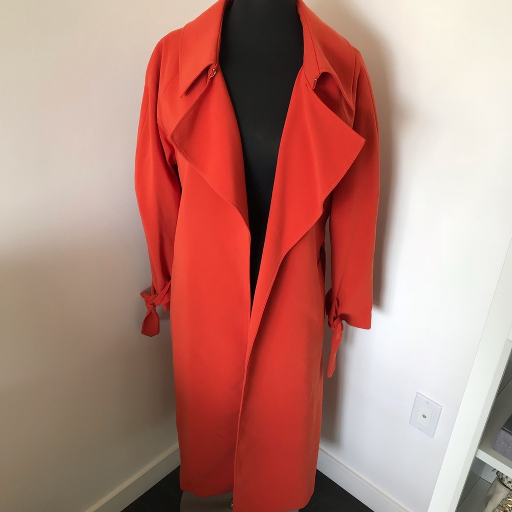 H&M Long Flowy Orange Trench Coat w/ Cuff Ties